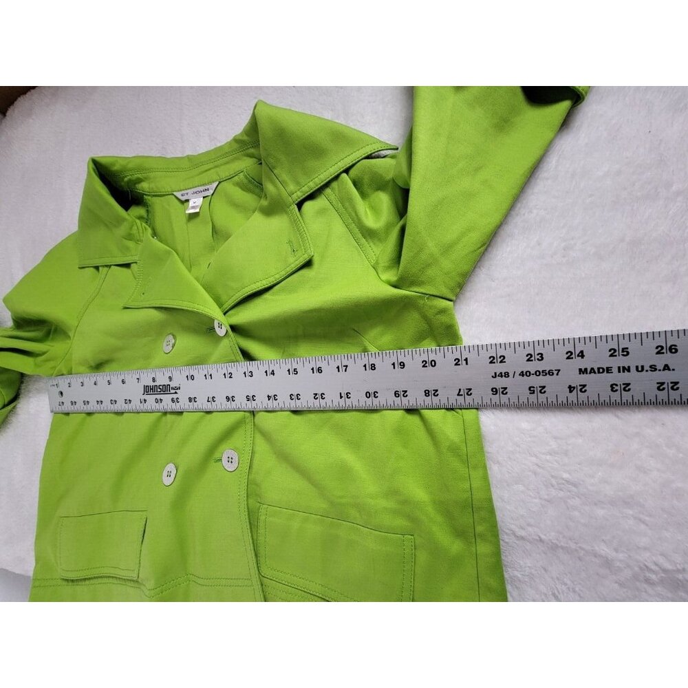 St. John Women Double Breasted Coat Blazer Jacket Medium Green 3/4 Sleeve Career - Picture 7 of 8